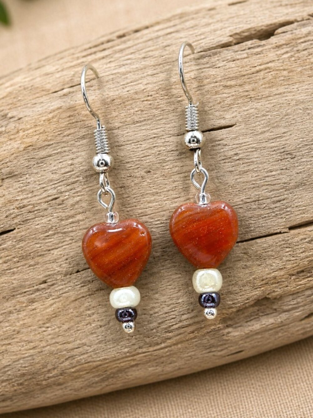 Heart Agate Drop Earrings Sterling Silver | Handmade - Picture 3 of 6